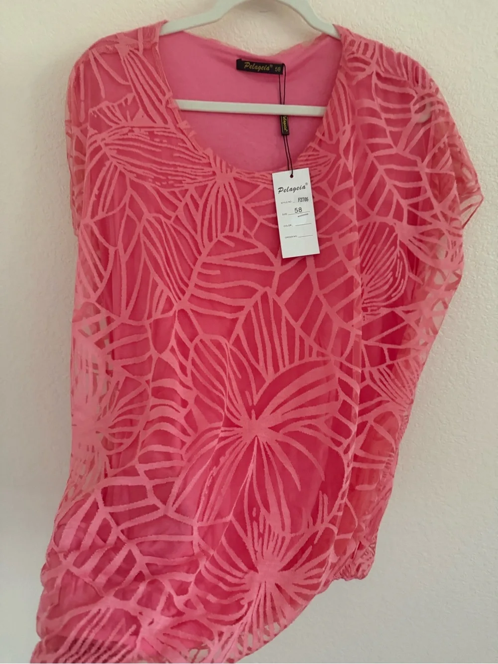 Pink Floral Mesh Short Sleeve Top